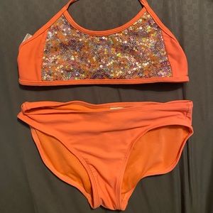 Girls Hot orange/sequin Bikini